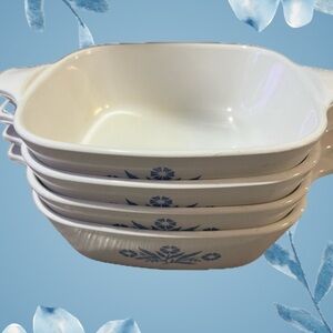 Corning ware P-41-B 12oz. made in USA White Dishes with Blue Cornflower (4)